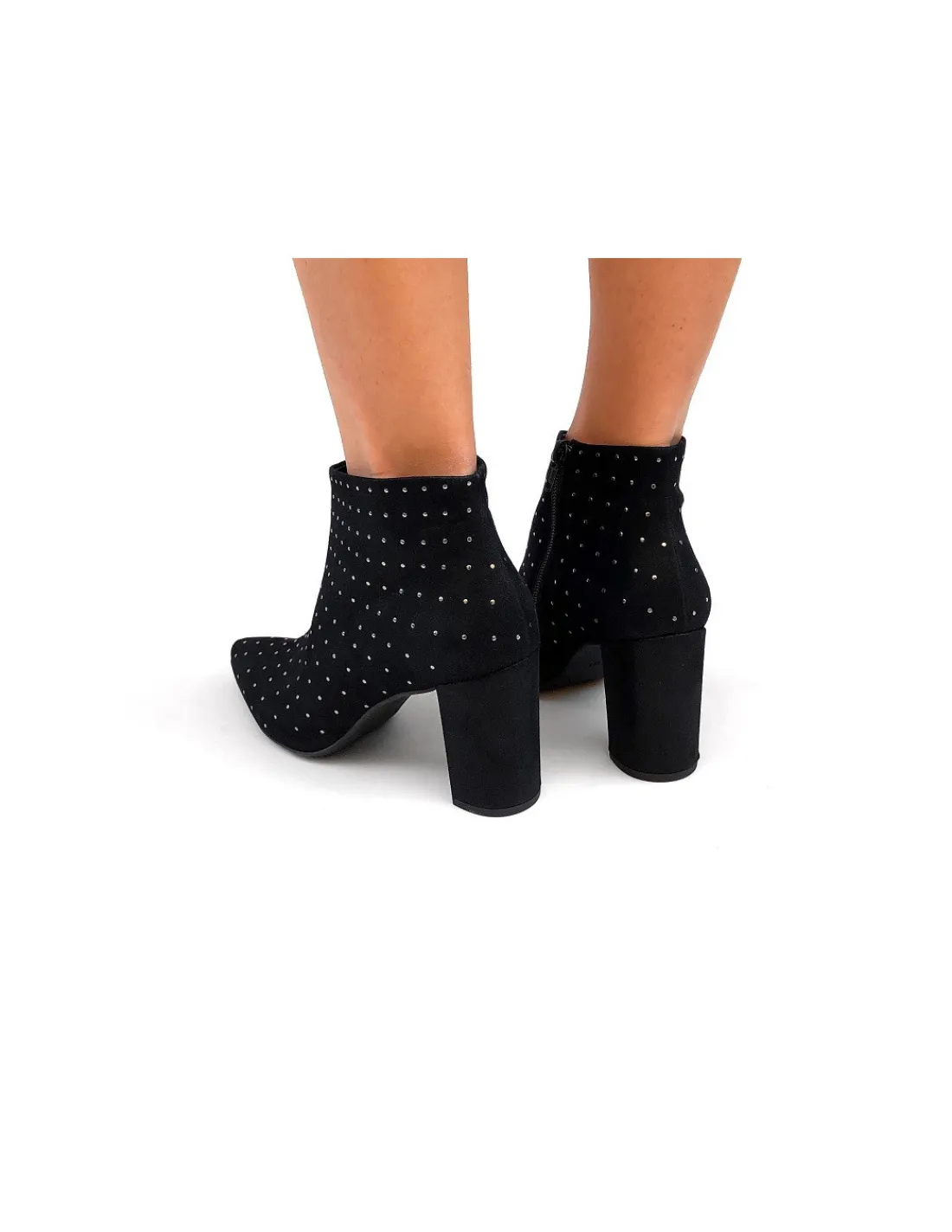 Damskie HOGL botki ze skory nubuk z malutkimi dzetami od Swarovski, z noskiem w szpic na wygodnych stabilnych obcasach