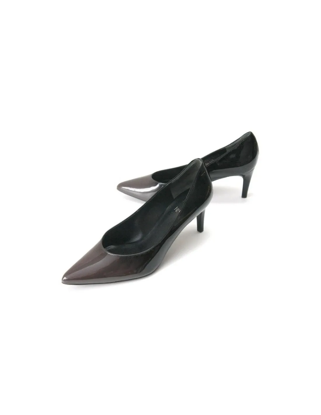 Damskie HOGL czolenka, cieniowana szaro-czarna lakierowana skora, niskie obcasy szpilki