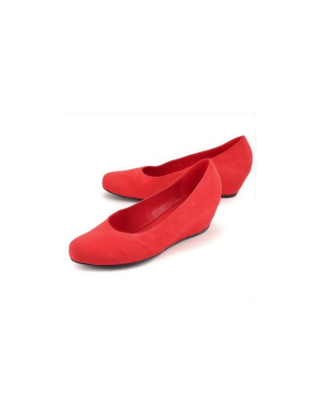 Damskie HOGL czolenka codzienne na koturnach, koralowy zamsz, sachetto klasyka , minimalizm