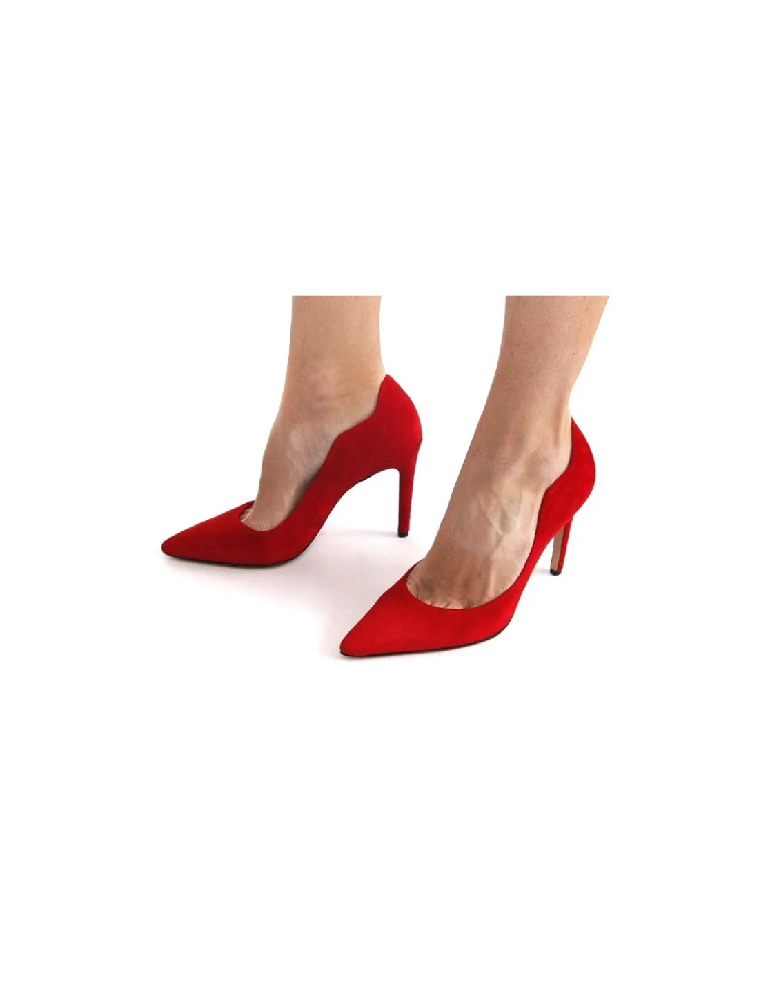 Damskie HOGL czolenka czerwony zamsz, szpilki z noskiem w szpic w calosci skorzane