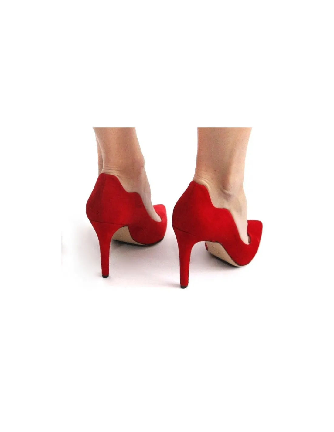 Damskie HOGL czolenka czerwony zamsz, szpilki z noskiem w szpic w calosci skorzane