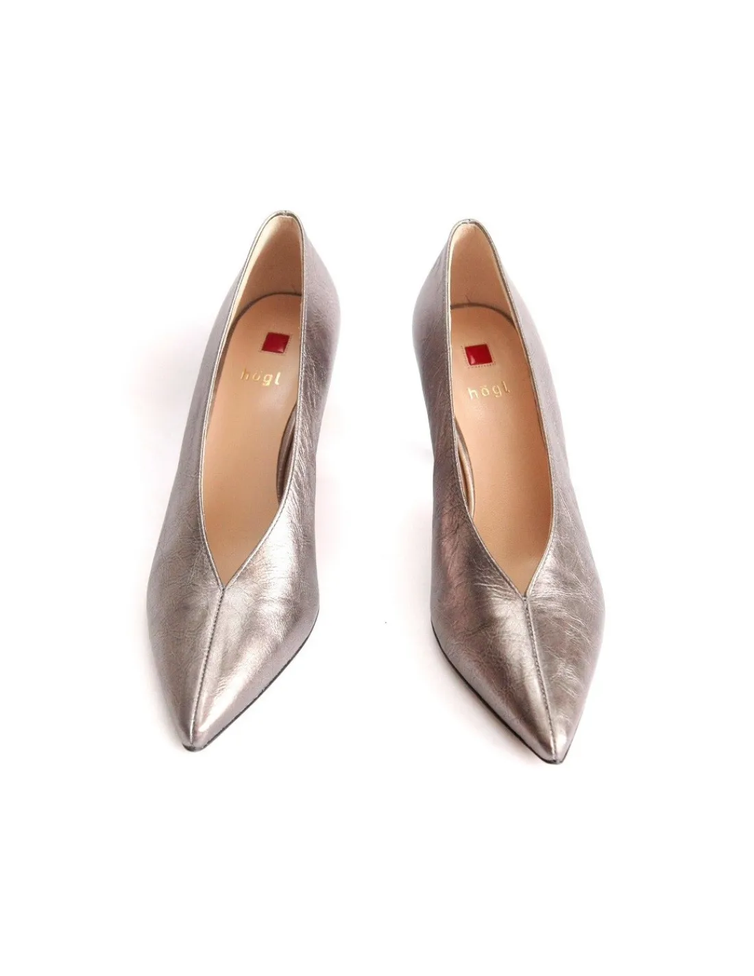 Damskie HOGL czolenka na obcasach, piekna forma skora metaliczna jak platyna