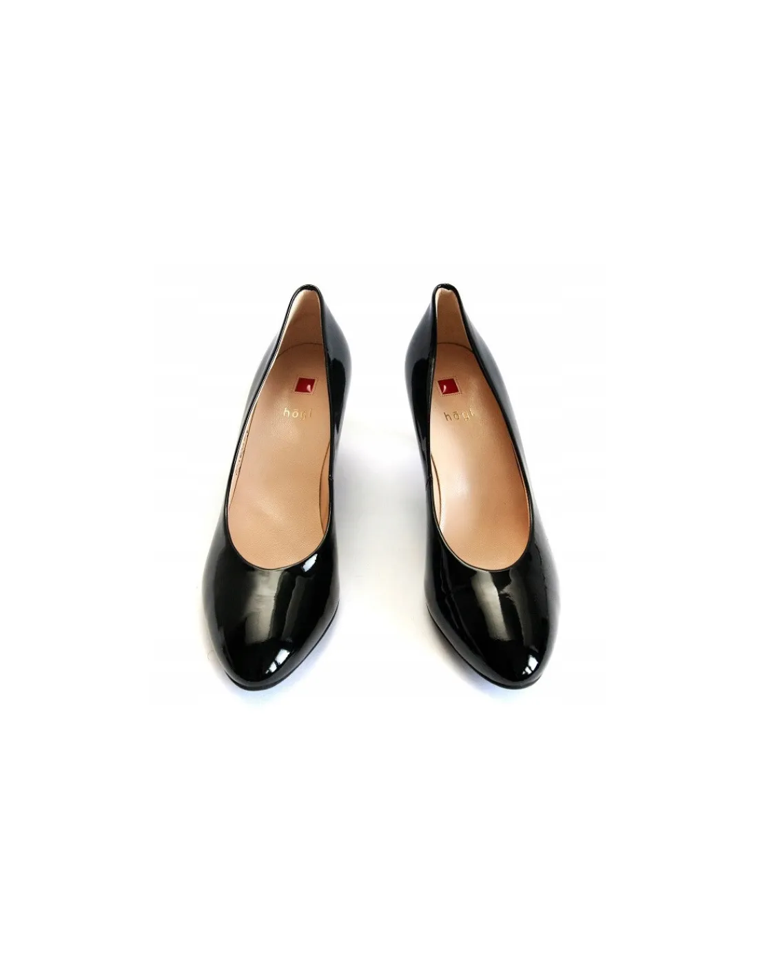 Damskie HOGL czolenka z lakierowanej czarnej skory okragly nosek , klasyka