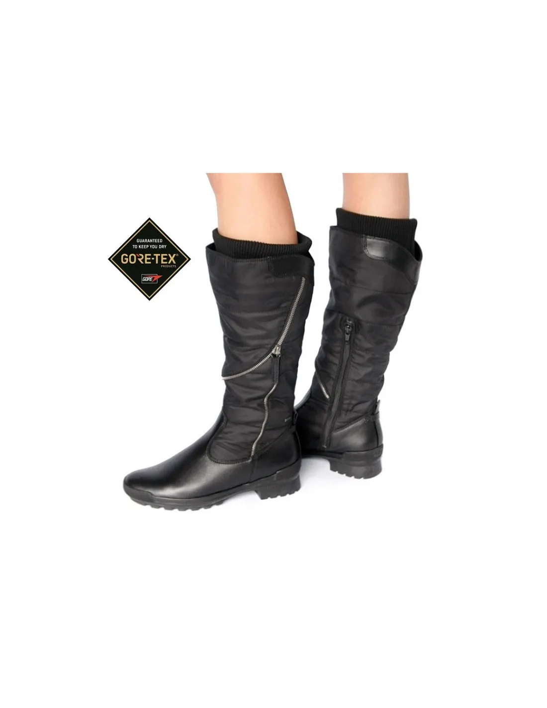 Damskie HOGL kozaki casual z czarnej skory i tkaniny z membrana Gore-Tex na gumowych lekkich zelowkach