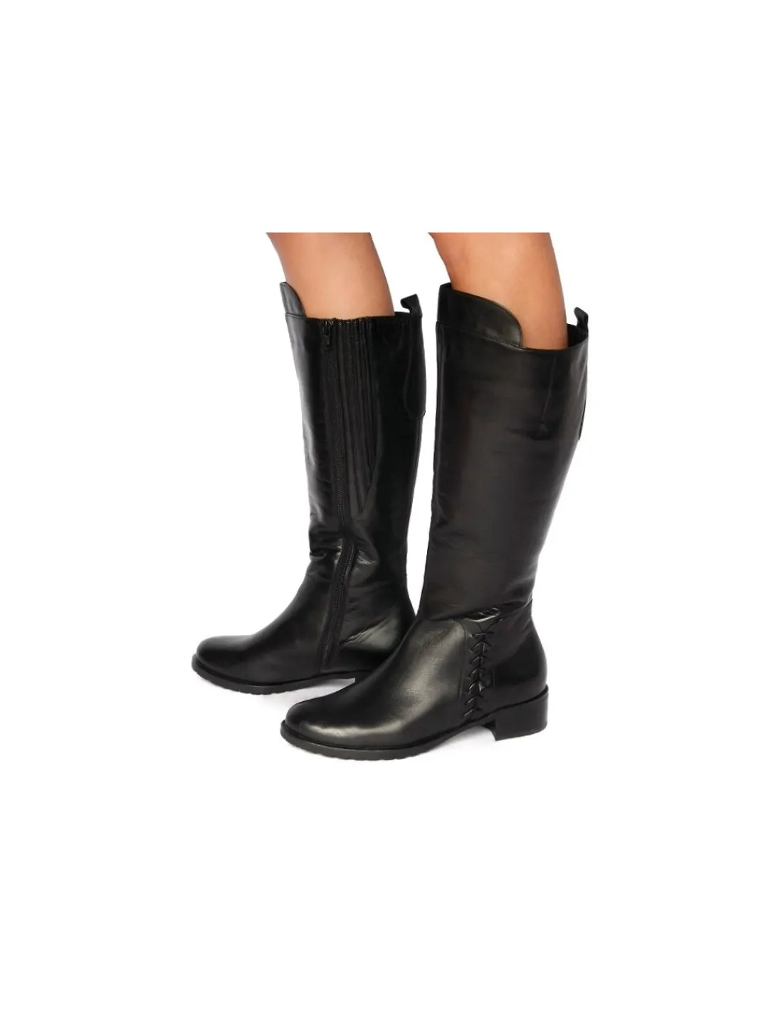 Damskie HOGL kozaki naturalna skora bydleca, ocieplone kozuchem zamek, plaskie obcasy