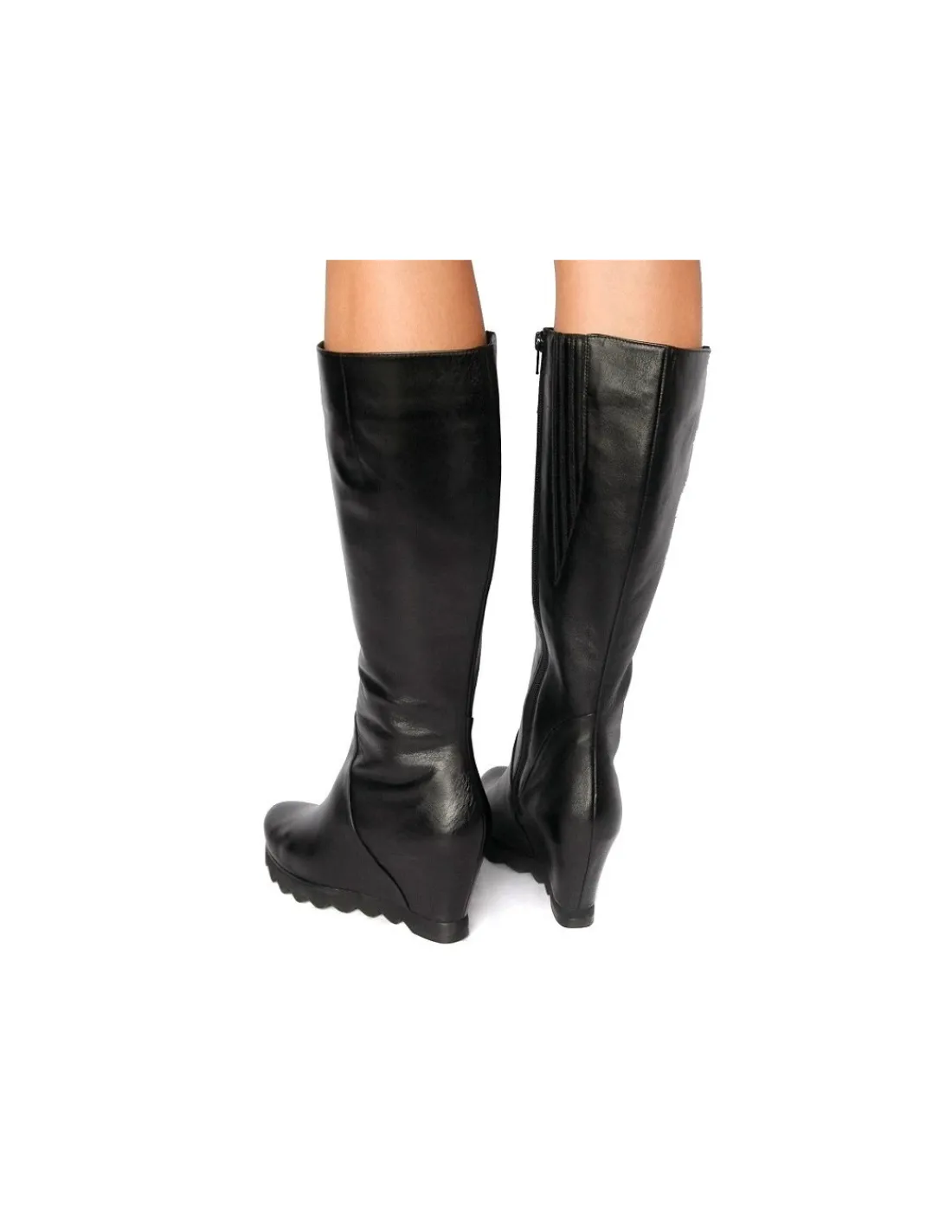 Damskie HOGL kozaki z naturalnej czarnej skory komfortowy koturn i gumowe zelowki z protektorem