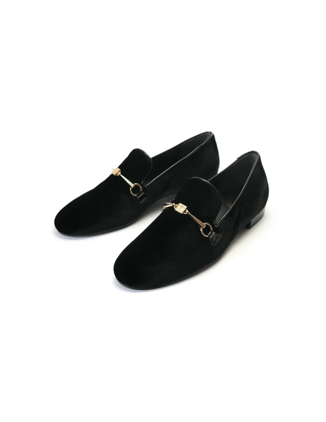 Damskie HOGL loafers, efektowne z czarnego weluru ze zlotym wedzidlem z logo marki