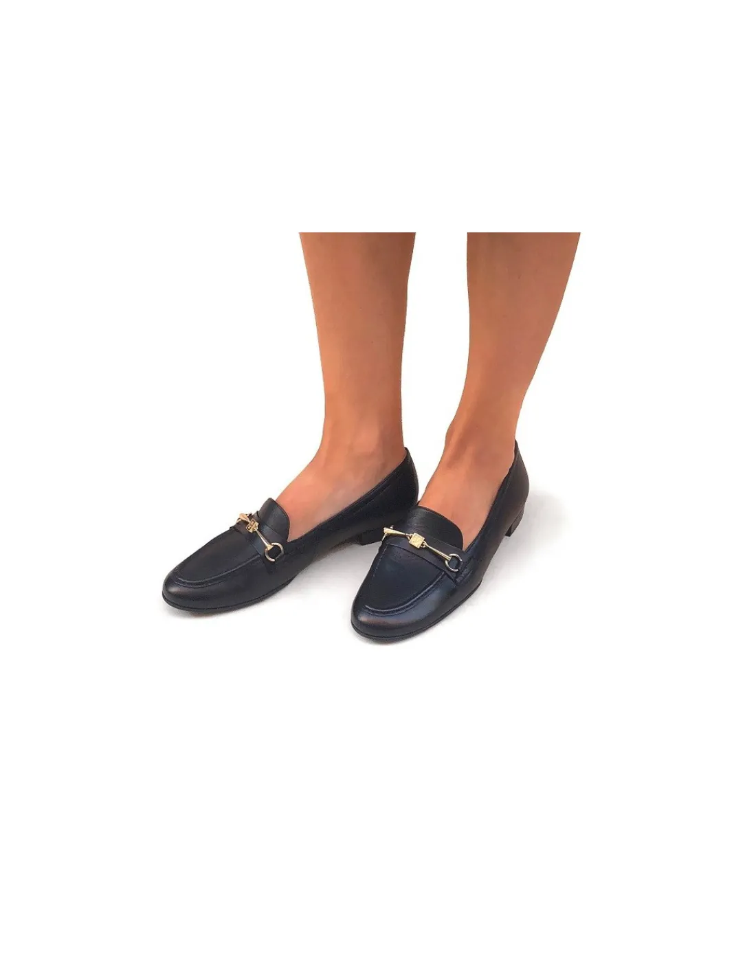 Damskie HOGL mokasyny, laufers czarne skorzane ze zlotym wedzidlem z logo marki, elastyczne zelowki