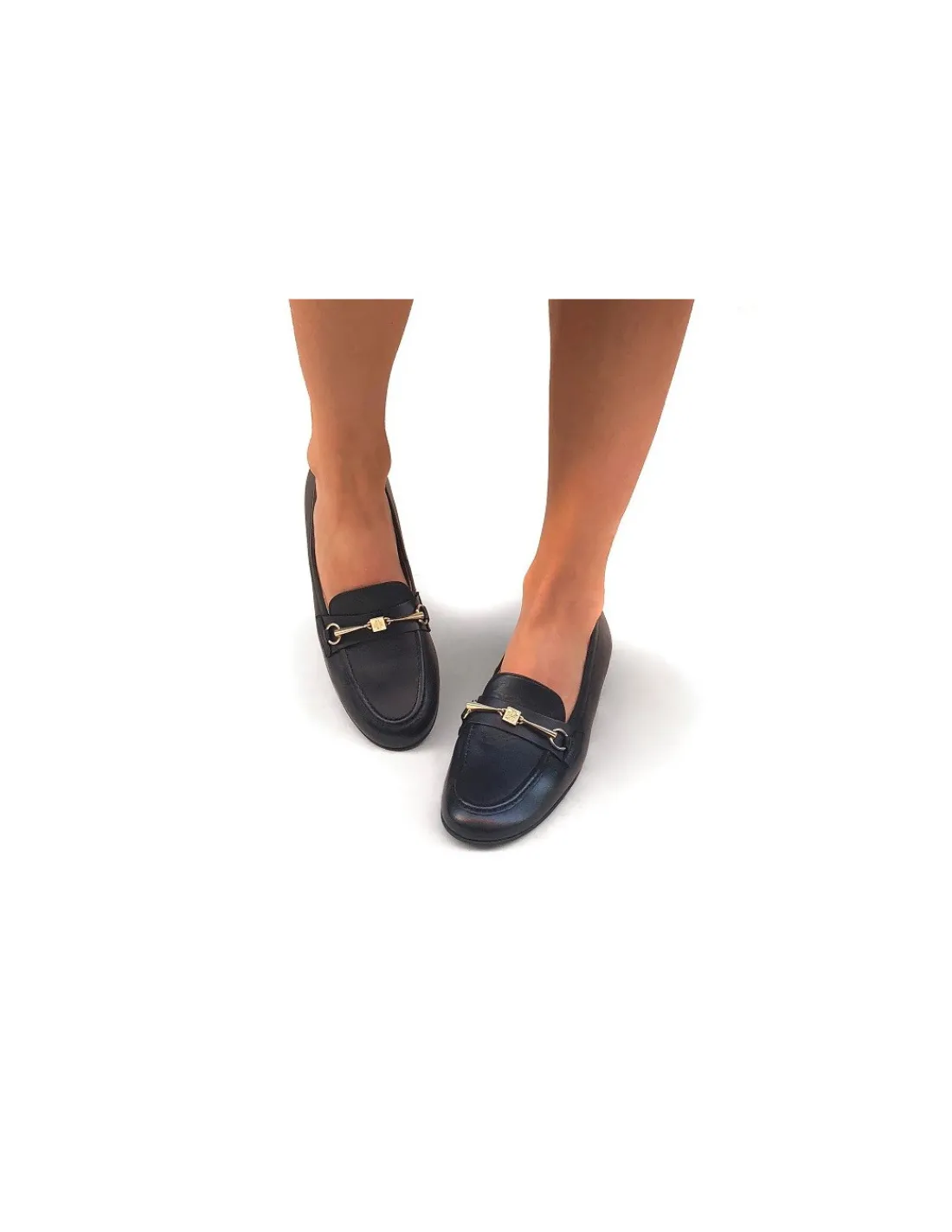 Damskie HOGL mokasyny, laufers czarne skorzane ze zlotym wedzidlem z logo marki, elastyczne zelowki
