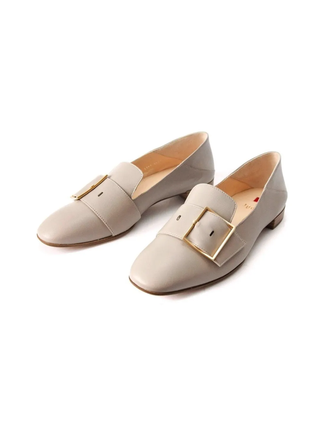 Damskie HOGL mokasyny, loaufers z klamra z naturalnej skory- kamienny bez i miekkie zelowki