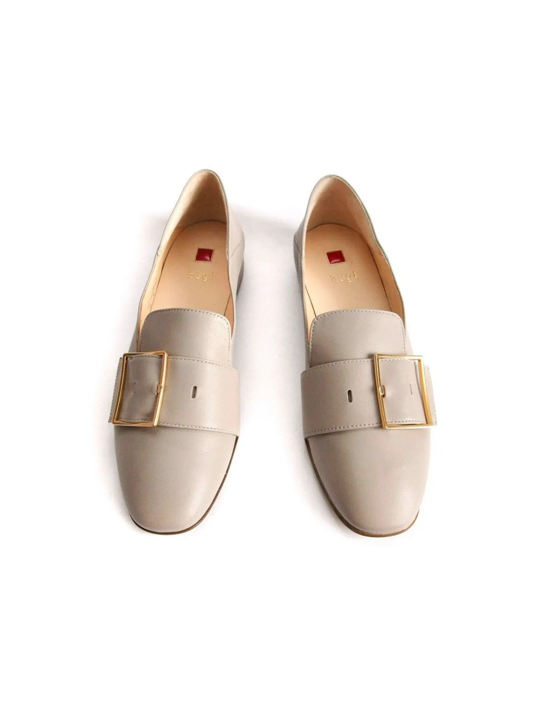 Damskie HOGL mokasyny, loaufers z klamra z naturalnej skory- kamienny bez i miekkie zelowki