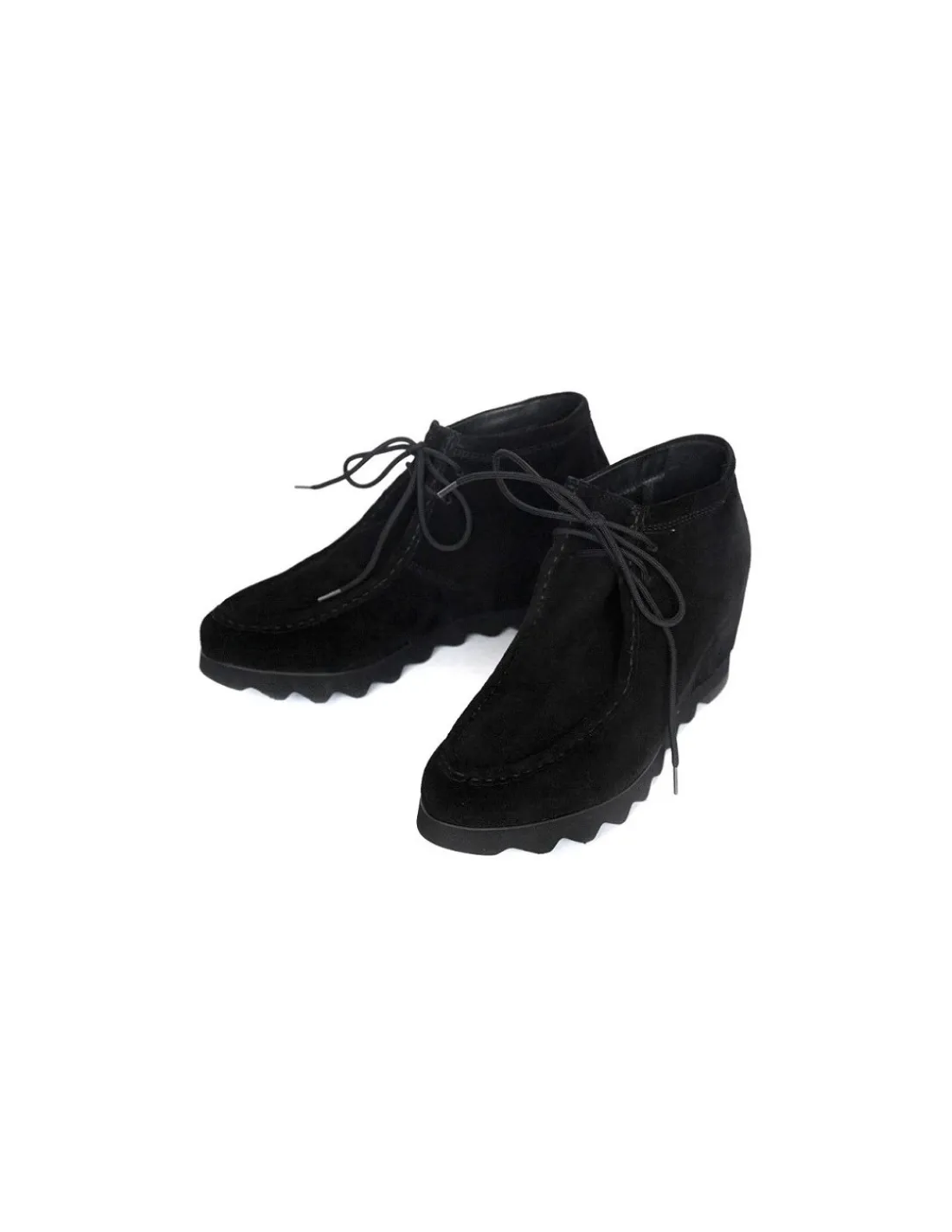 Damskie HOGL polbuty ocieplone z naturalnego zamszu, sznurowane czarne na koturnie w stylu lat 50-tych