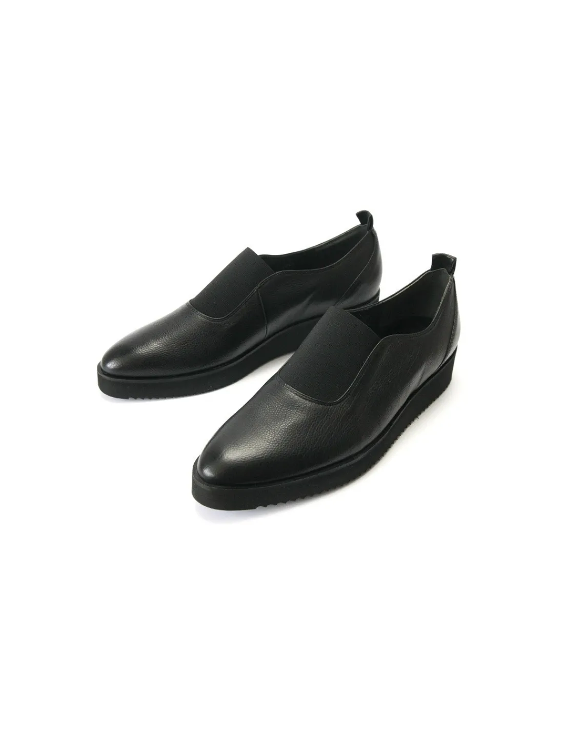 Damskie HOGL polbuty wsuwane na niewielkiej lekkiej platformie z czarnej miekkiej skory, klasyka i minimalizm