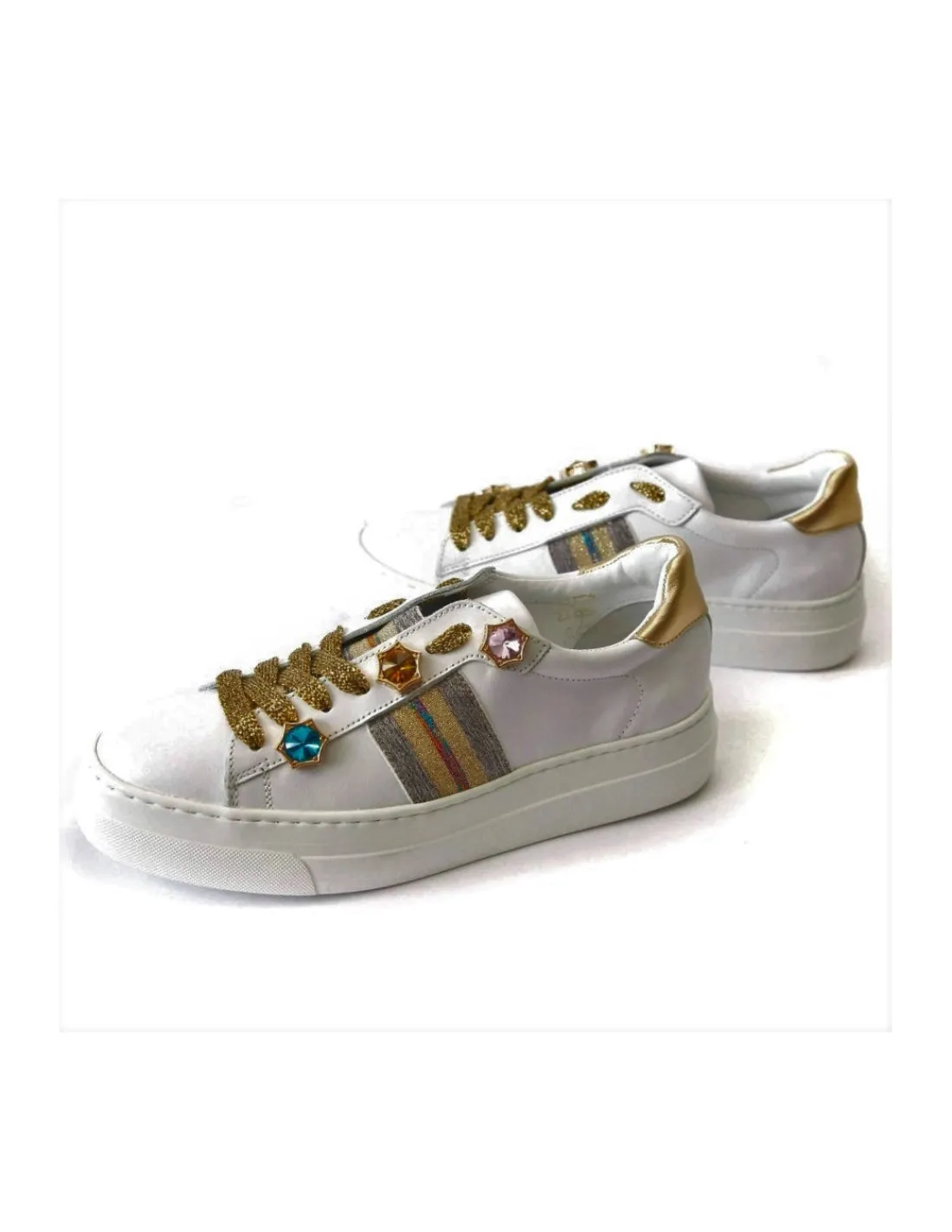 Damskie Lab Milano sneakers biale skorzane w stylu glamour, potocznie zwane "caryce"