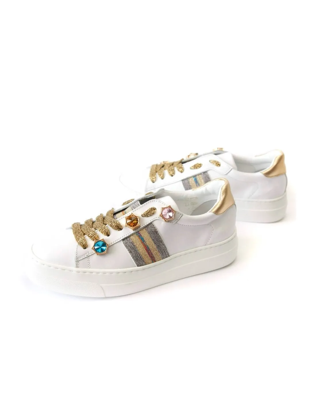Damskie Lab Milano sneakers biale skorzane w stylu glamour, potocznie zwane "caryce"