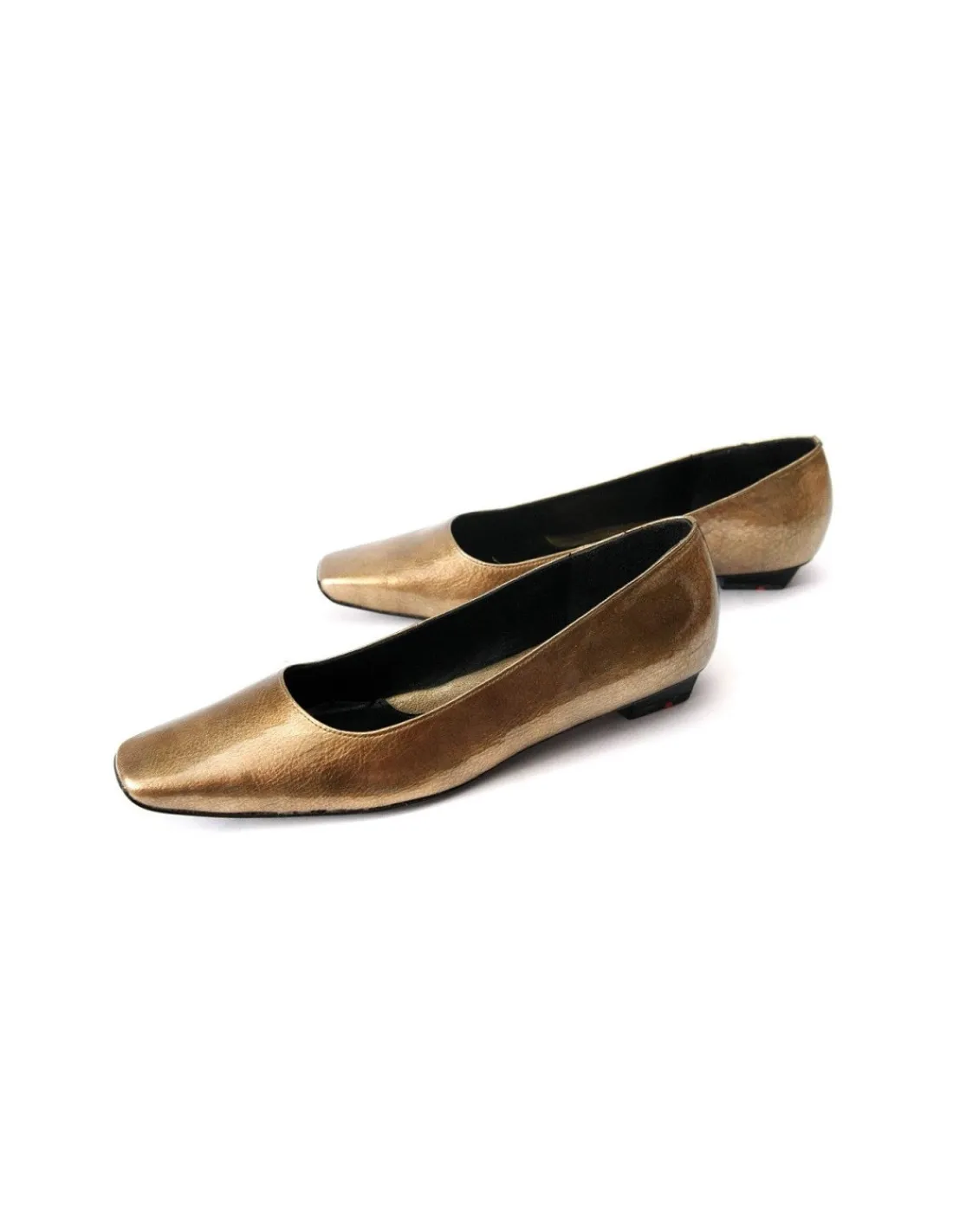 Damskie Lloyd baleriny z kwadratowym noskiem, lakierowana skora perlowe stare zloto