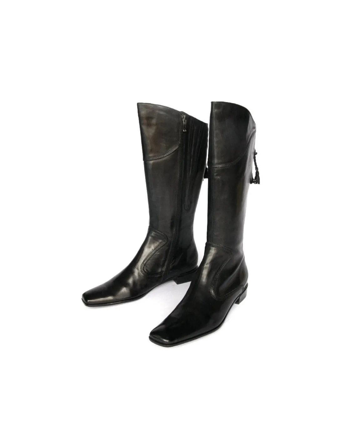 Damskie Lloyd kozaki, czarne skorzane 3/4 z kwadratowym noskiem na plaskich obcasach