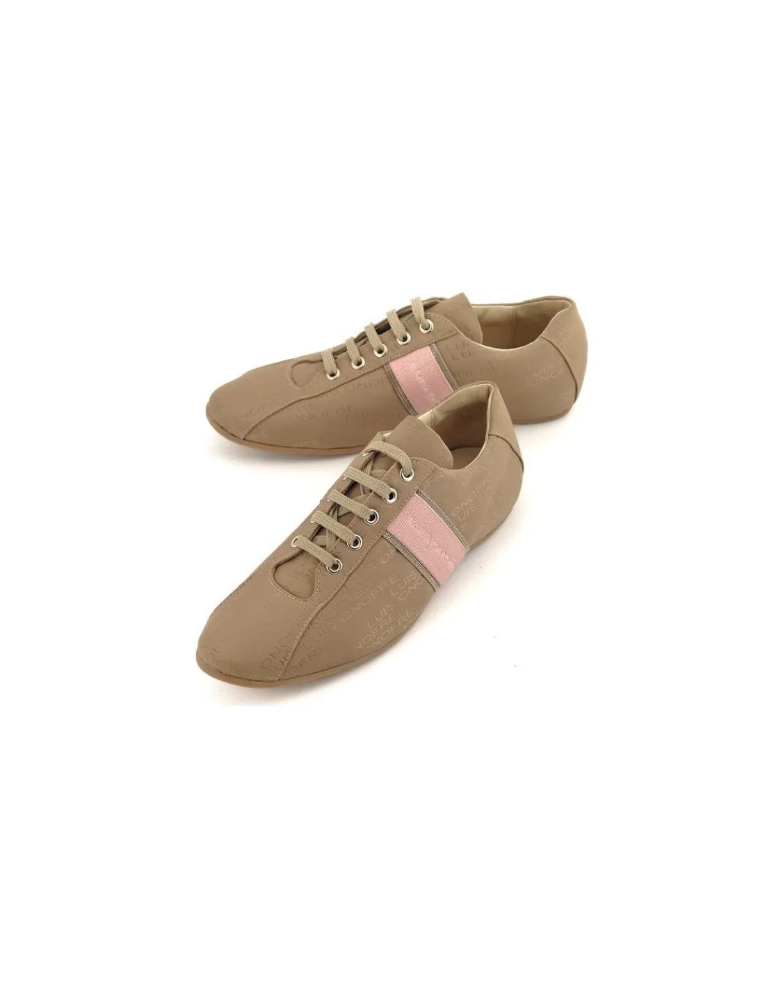 Damskie Luis Onofre sneakers z logowanej bezowej tkaniny, skory z rozowym pastelowym wykonczeniem