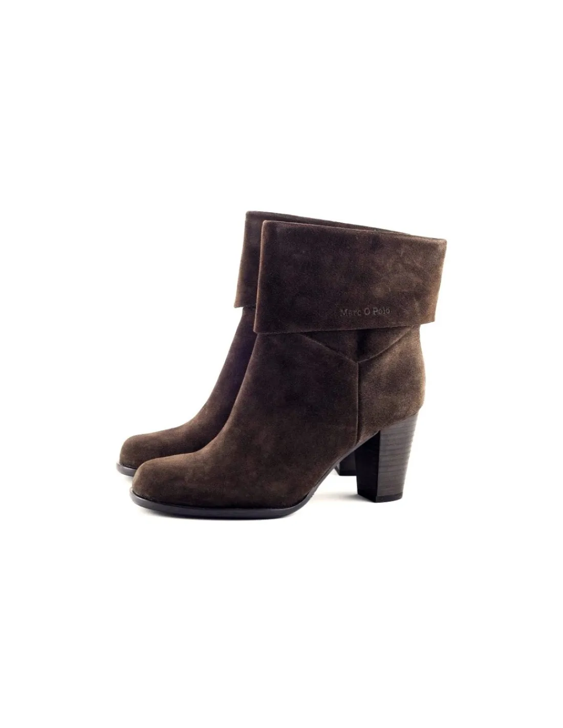 Damskie Marc O'Polo botki wsuwane, naturalny brazowy zamsz, stabilne obcasy i wywiniety kolnierz