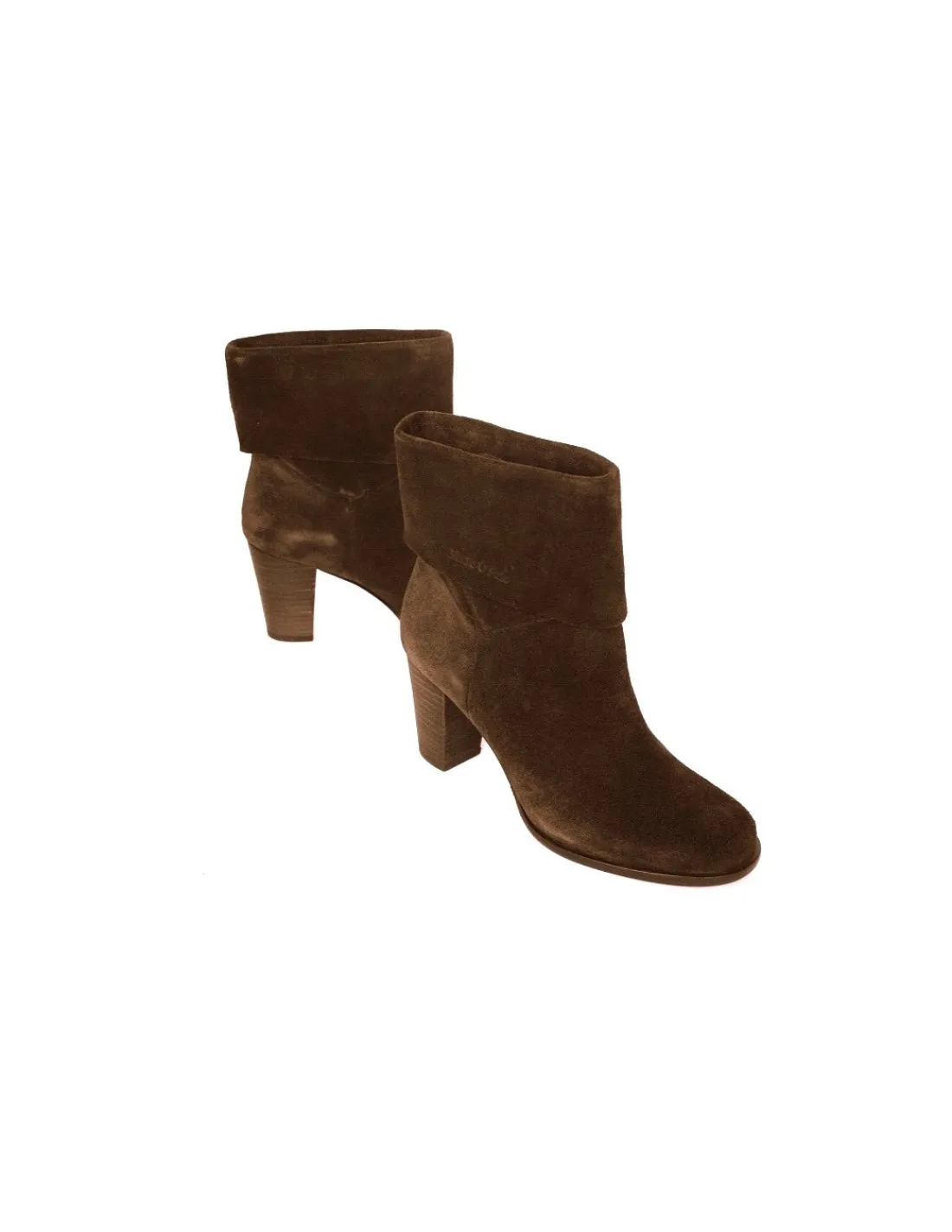 Damskie Marc O'Polo botki wsuwane, naturalny brazowy zamsz, stabilne obcasy i wywiniety kolnierz