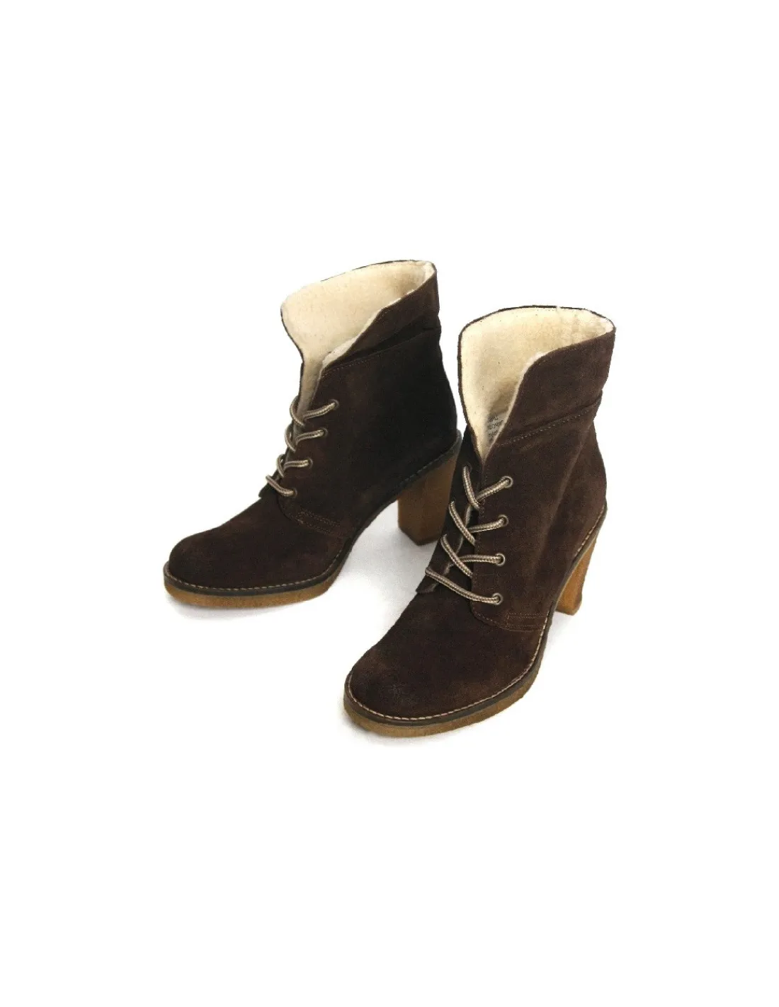 Damskie Marc O'Polo botki z kolnierzem wywijanym, sznurowane, brazowy zamsz z ociepleniem, zelowki z crepy