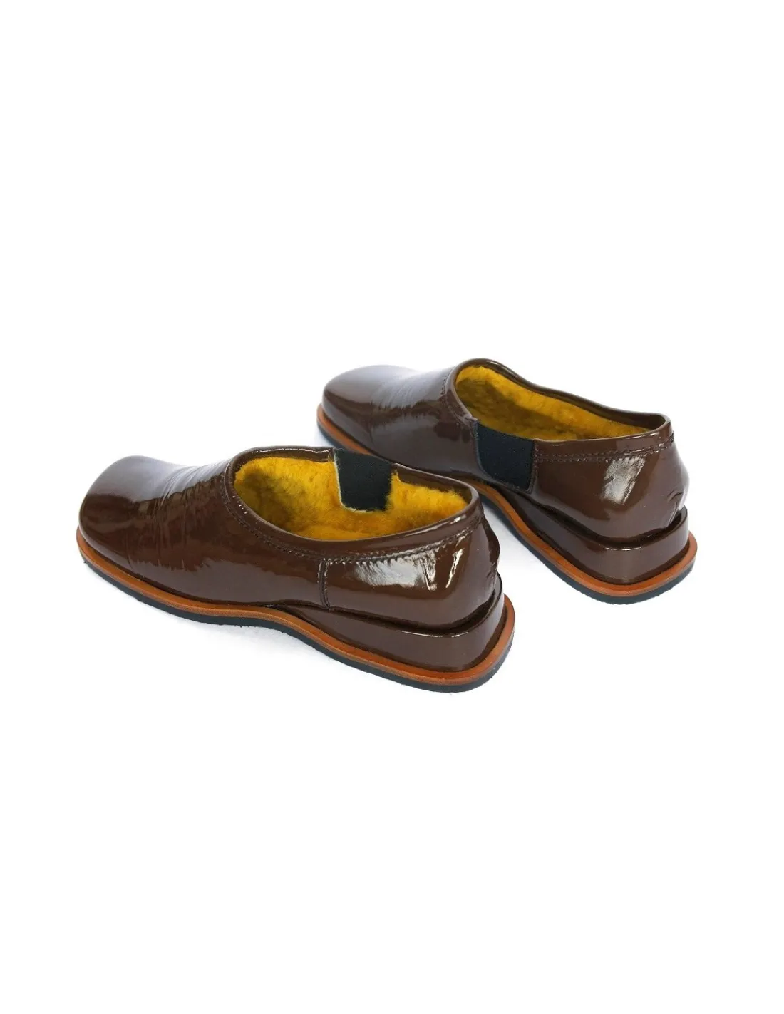 mario_bologna__polbuty__w_2.webp Damskie Mario Bologna B&B MARIO BOLOGNA polbuty wsuwane ocieplone naturalnym kozuchem i brazowa lakierowana skora