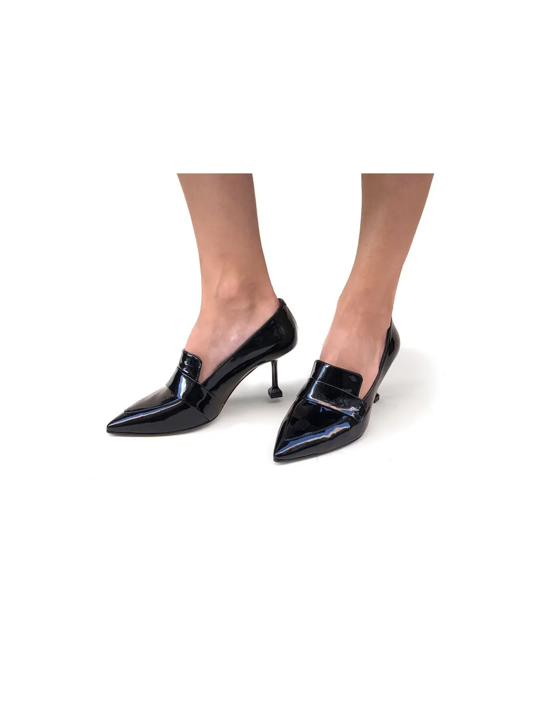 Damskie Marisa Rey mokasyny, loafers na unikatowych szpilkach, lakierowana czarna skora, piekna forma