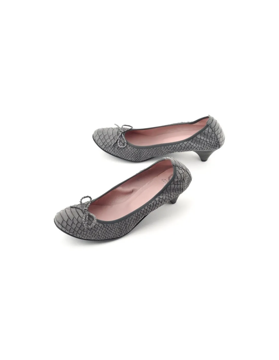 Damskie Mascaro baleriny jak czolenka na niskich obcasach w calosci skorzane , szlachetna szarosc