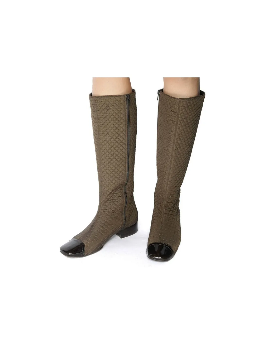 Damskie Mascaro kozaki brazowe pikowane z noskami z lakierowanej skory, zamek plaskie obcasy