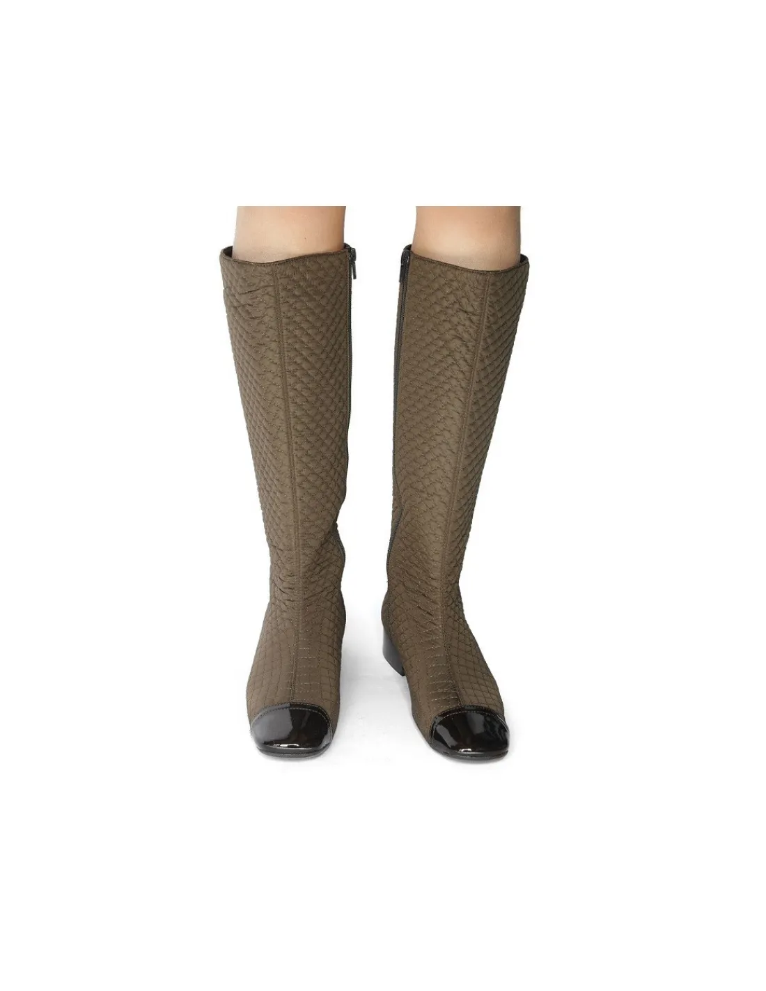 Damskie Mascaro kozaki brazowe pikowane z noskami z lakierowanej skory, zamek plaskie obcasy