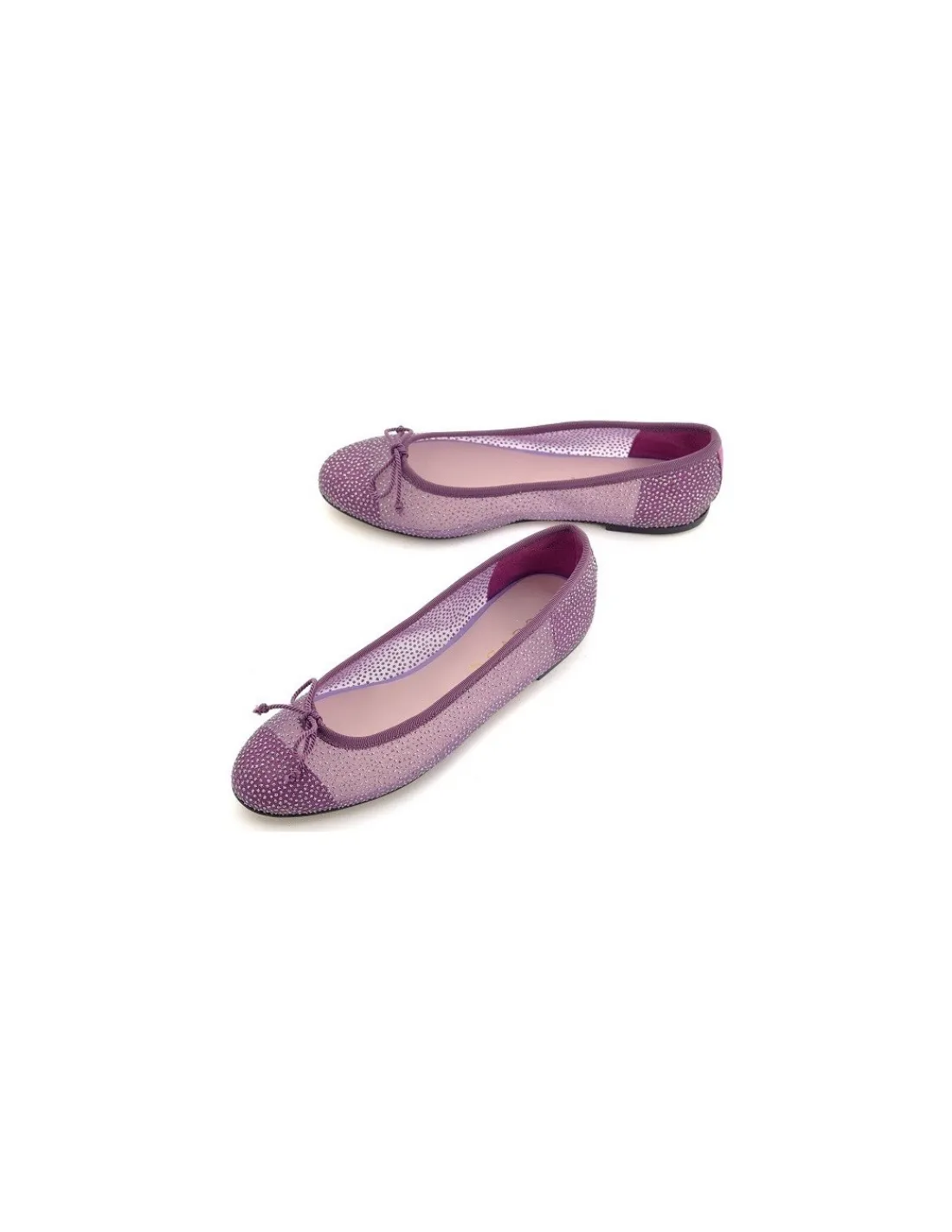 Damskie Mascaro baleriny z siateczki z rety z brokatem, lamowka i kokardka w kolorze bzu