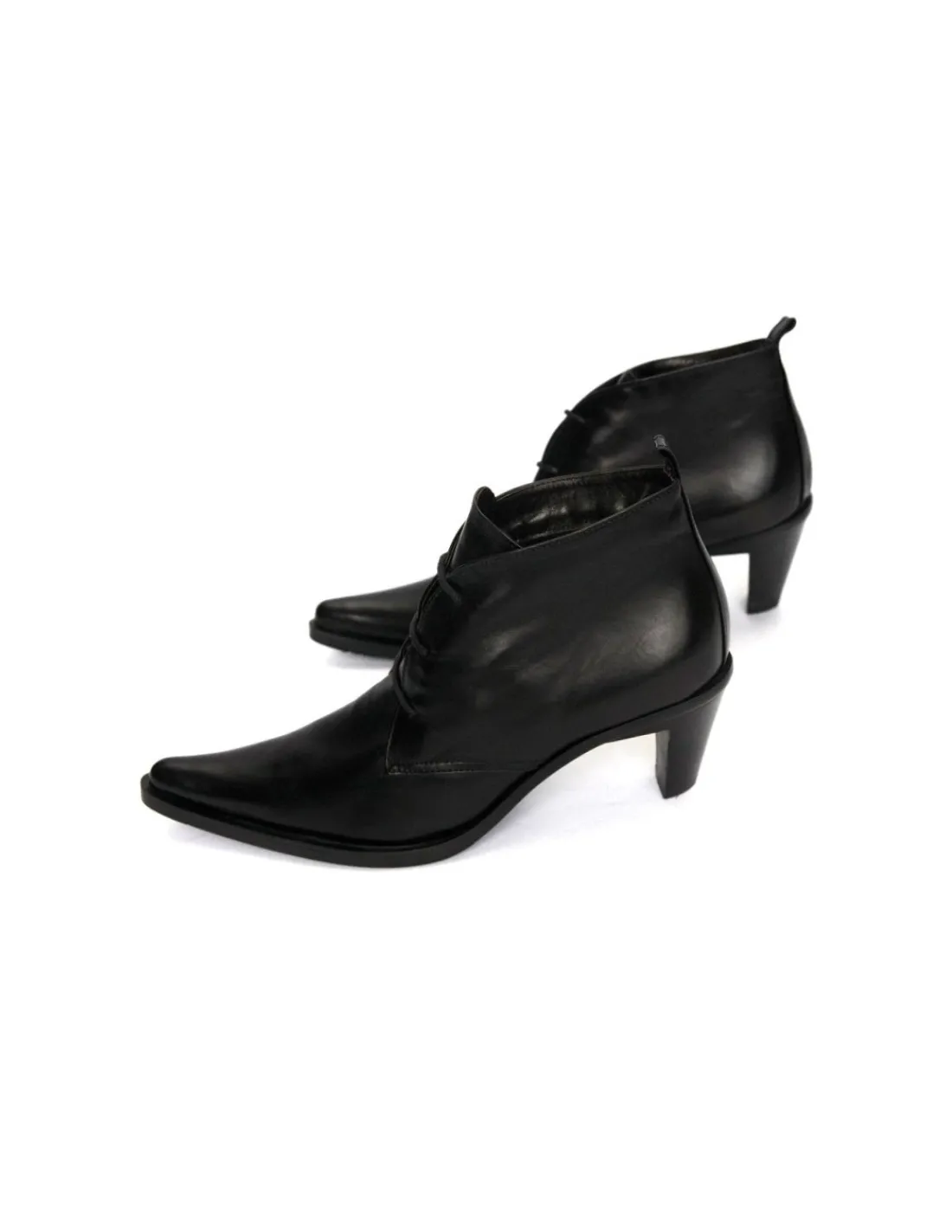 Damskie MAURIZIO MARIONI trzewiki ocieplane welna z czarnej skory, stabilne obcasy