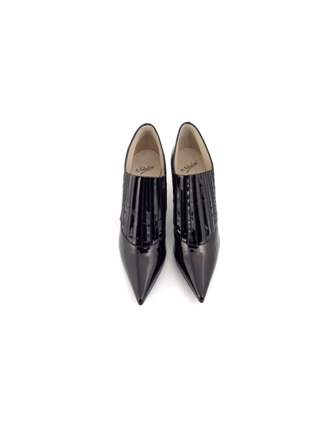 nebuloni_botki_sztyblety__6.webp Damskie Nebuloni botki sztyblety z lakierowanej czarnej skory na niskich szpileczkach