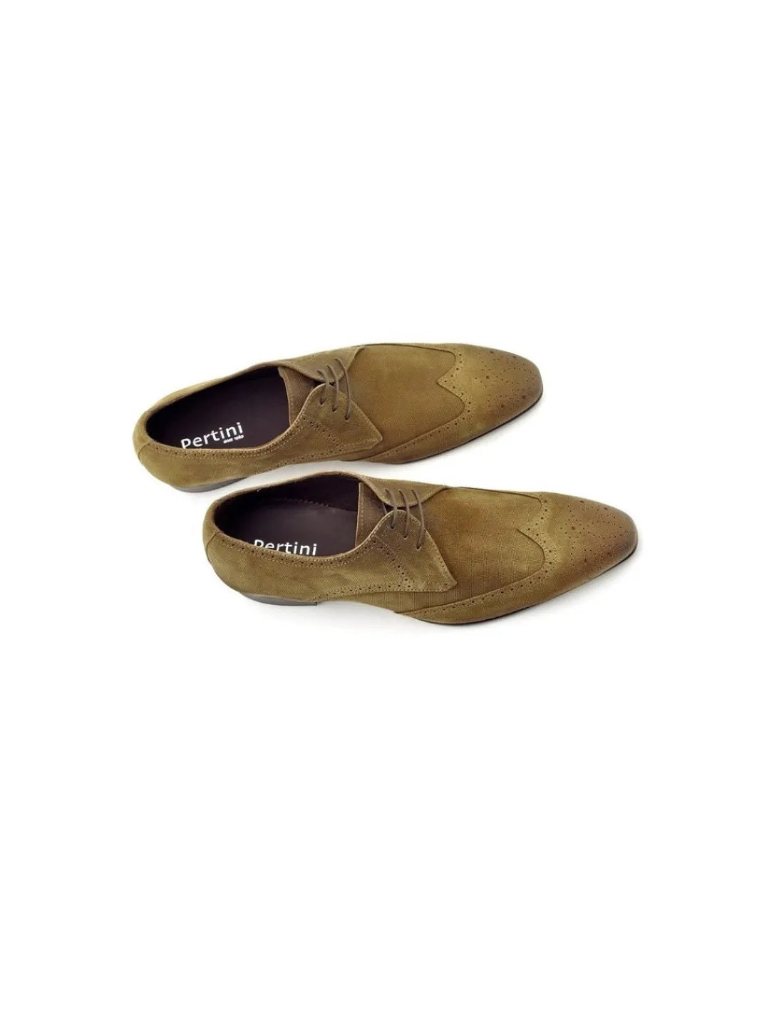 pertini_polbuty_derby_bro_2.webp Męskie Pertini polbuty derby brogue z niewielka rozeta, naturalny zamsz ze struktura tkaniny vintage bez