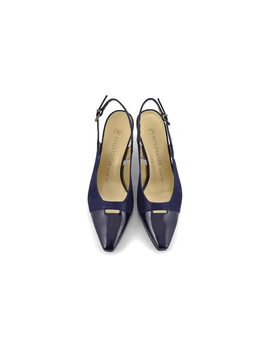 peter_kaiser__czolenka_sl_2.webp Damskie Peter Kaiser czolenka, slingback bez piet, granatowa skora nubuk i skora lakierowana, klasyka