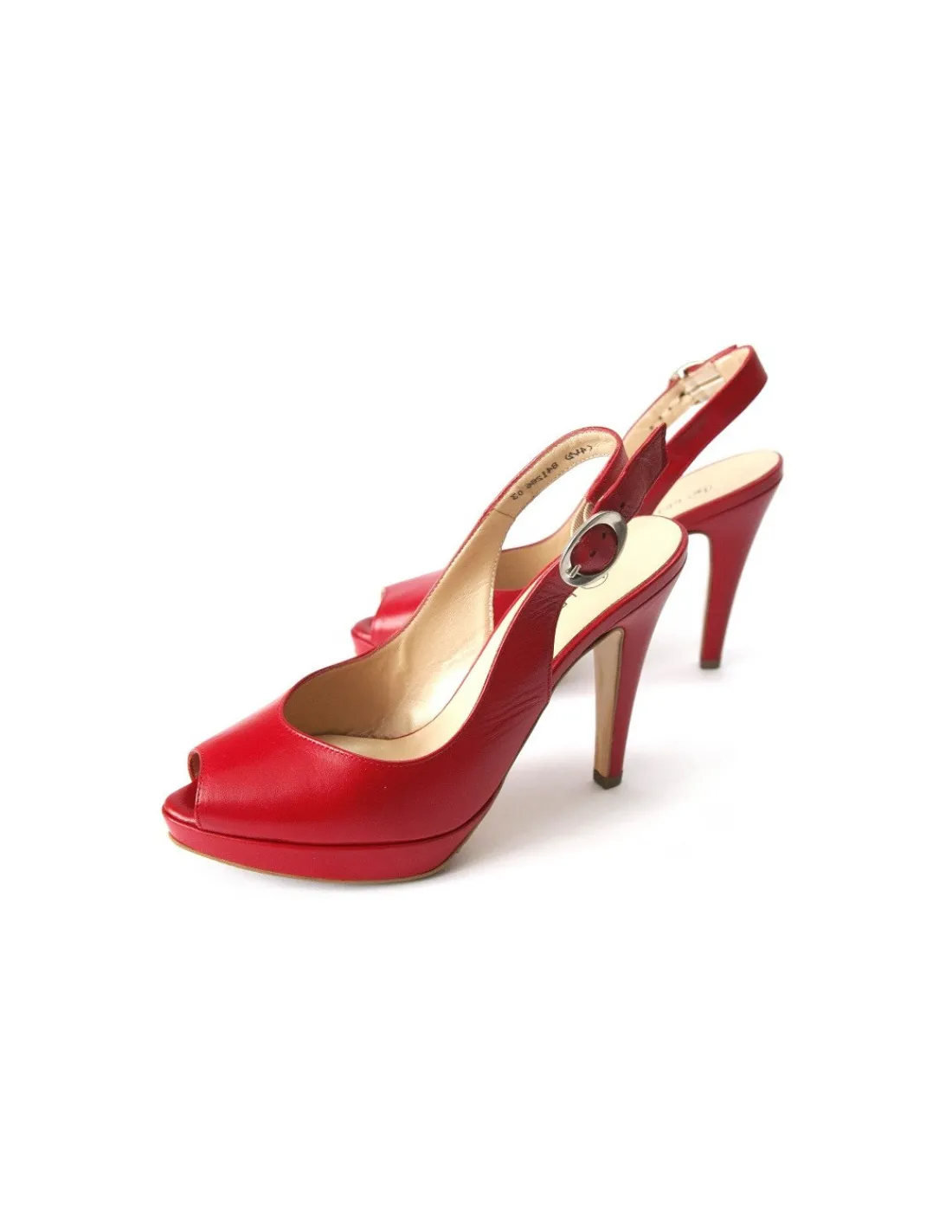 Damskie Peter Kaiser sandaly, czerwone skorzane open toe na wysokich obcasach i platformie
