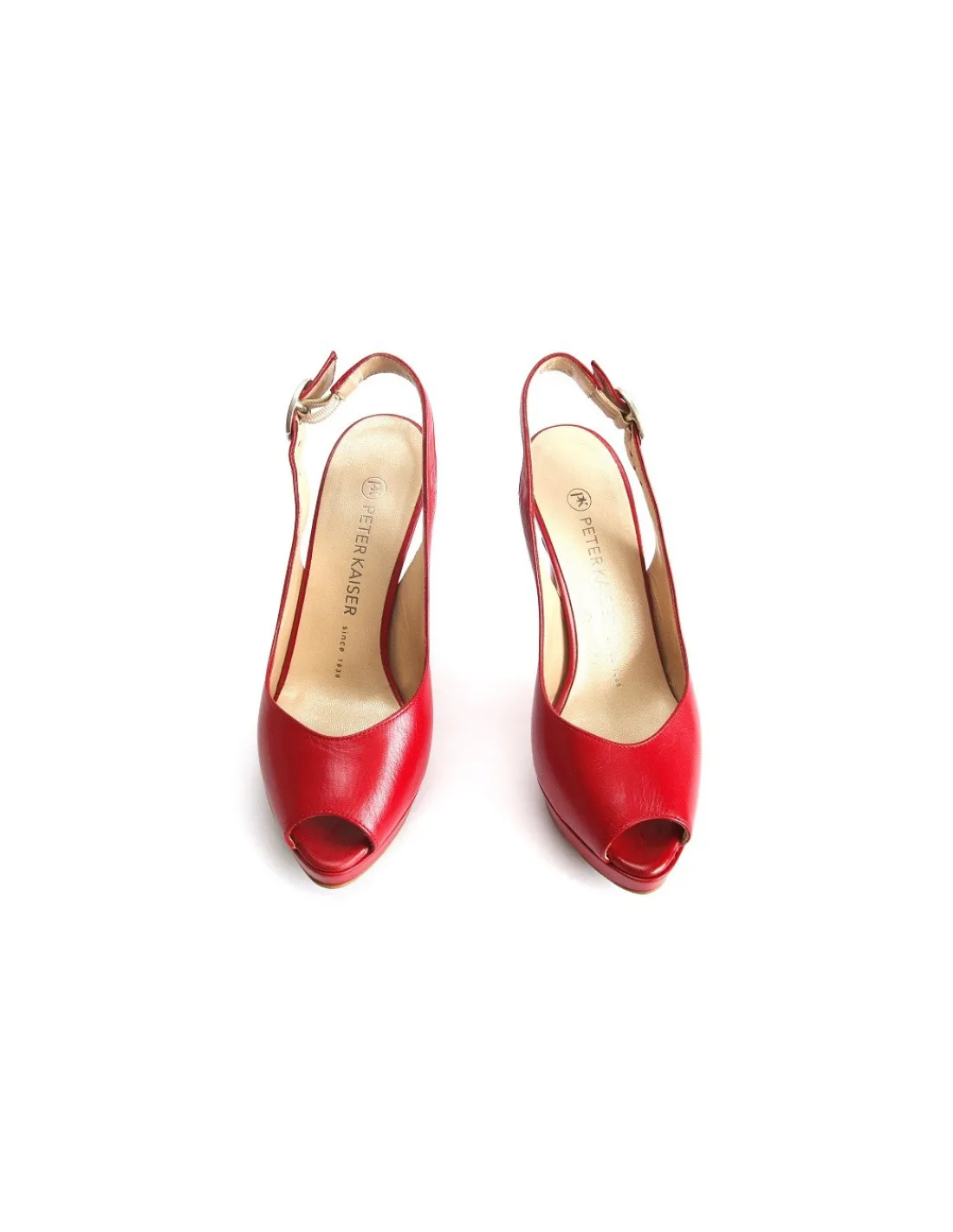 peter_kaiser__sandaly_cze_3.webp Damskie Peter Kaiser sandaly, czerwone skorzane open toe na wysokich obcasach i platformie