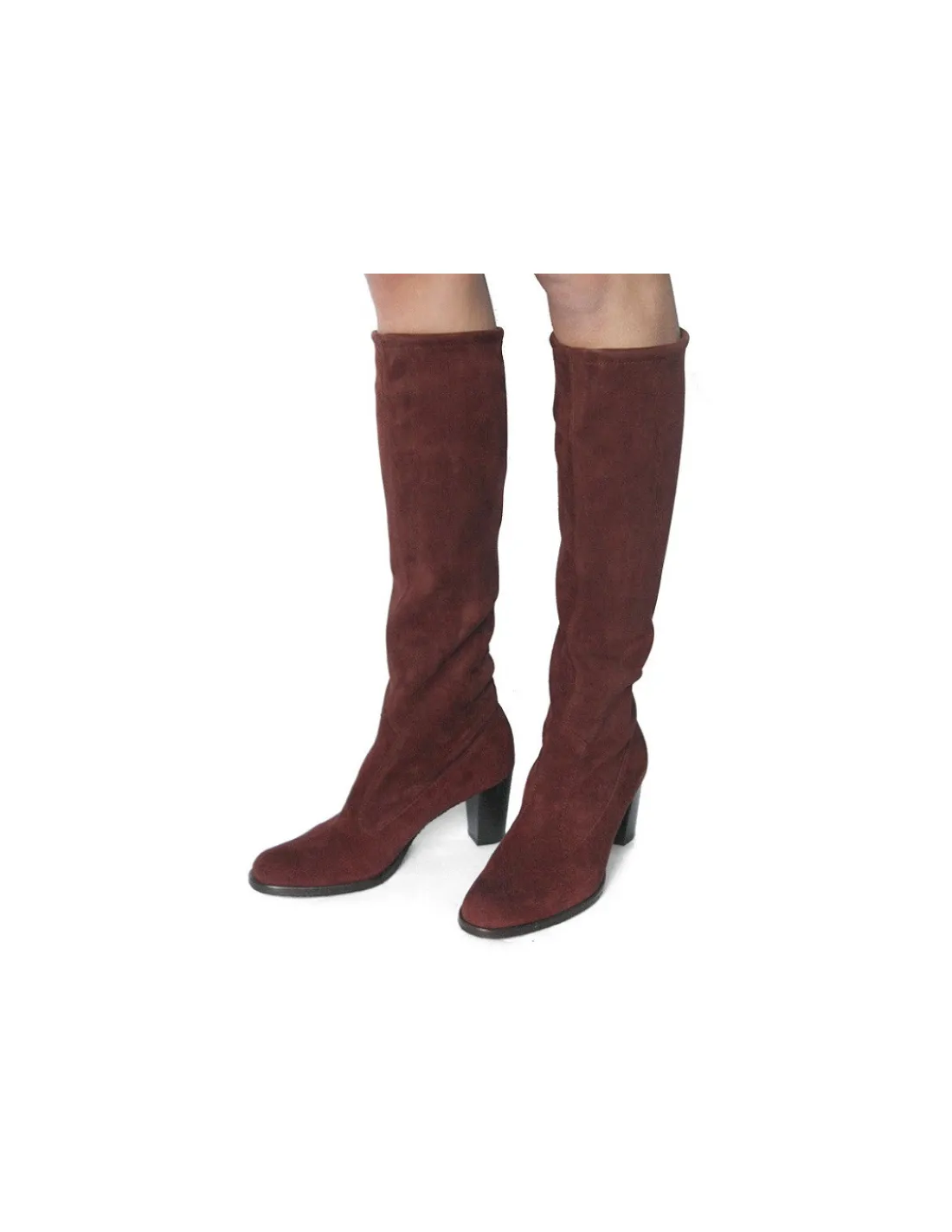 Damskie Peter Kaiser kozaki wsuwane, elastyczny naturalny zamsz w kolorze marsala i stabilne obcasy