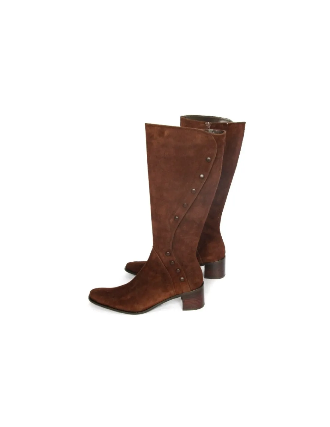 Damskie Rebeca Sanver kozaki, skora zamszowa czekoladowy braz, zamek i stabilne obcasy