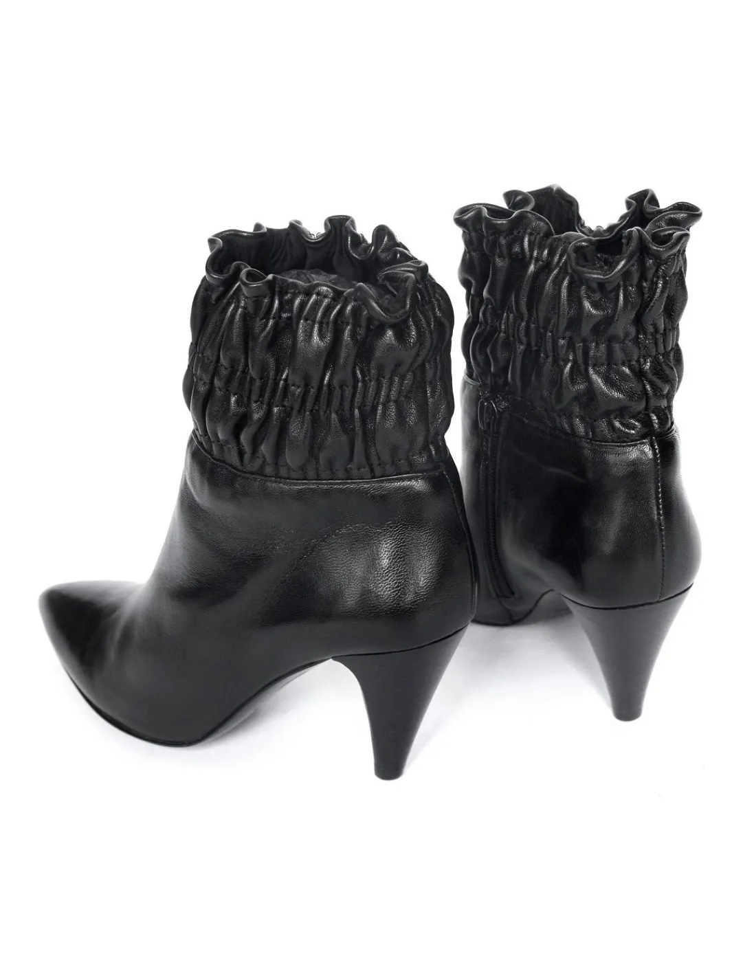 Damskie Sinela botki z naturalnej czarnej skory nappa, noski w szpic i olowkowe efektowne obcasy