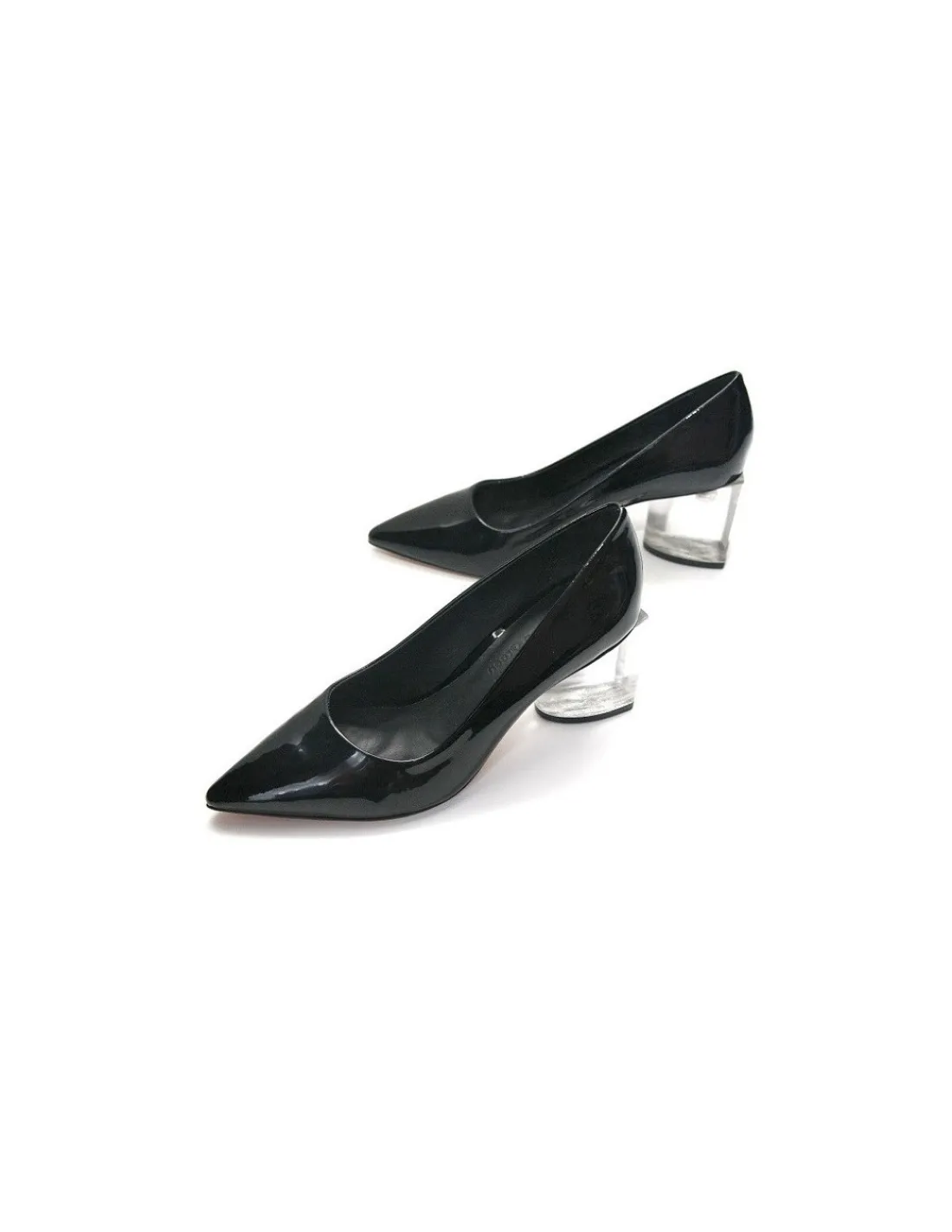 Damskie Teresa Gureg czolenka, unikatowe obcasy, naturalna lakierowana czarna skora