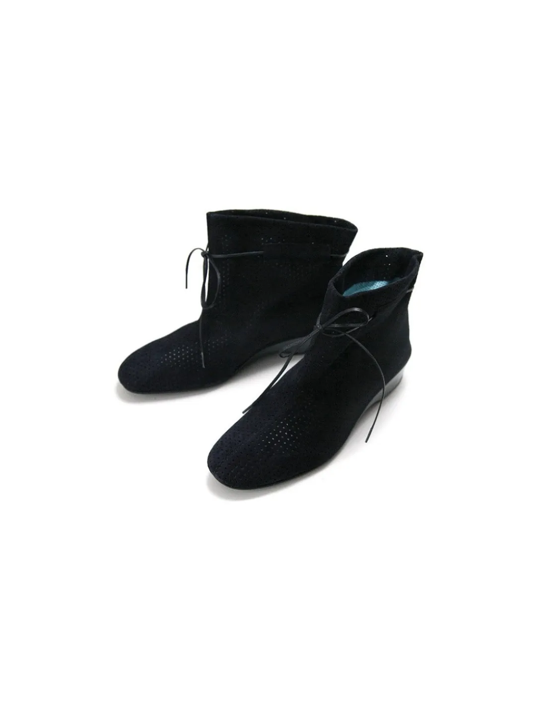 Damskie Thierry Rabotin botki z azurem z naturalnego granatowego zamszu na niskim koturnie, bez zapiecia