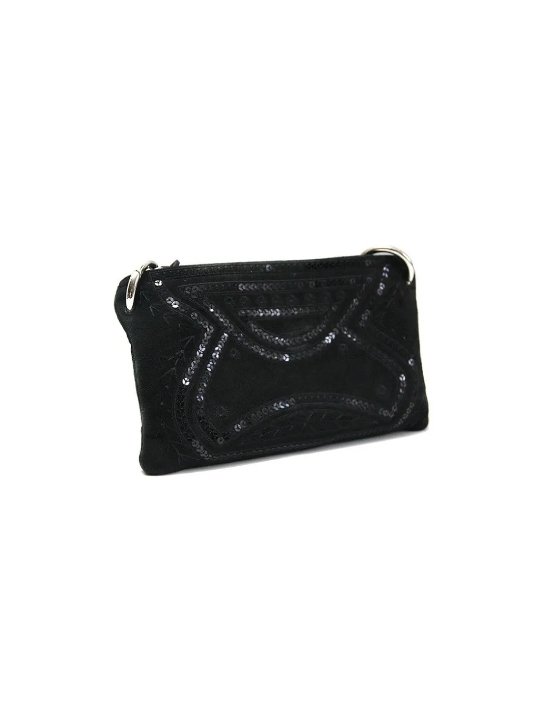 Uad Medani mala czarna kopertowka hafty i cekiny , skora nubuk z dopinanym paskiem