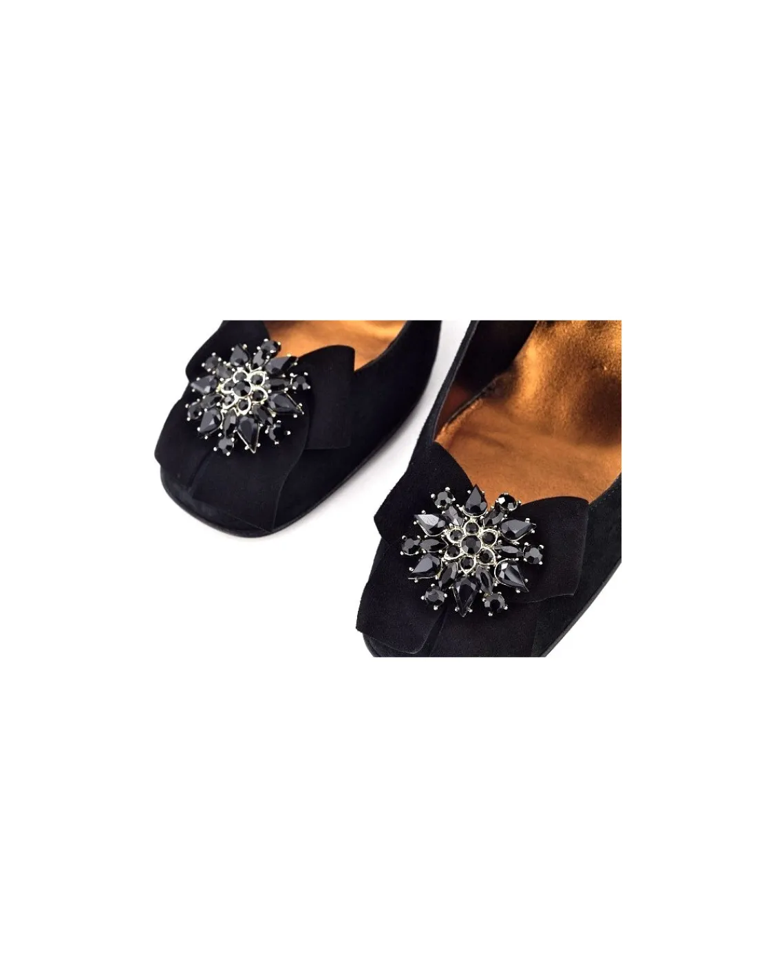 Damskie Uad Medani czolenka z kwadratowym noskiem zamsz kokarda i czarne krysztaly