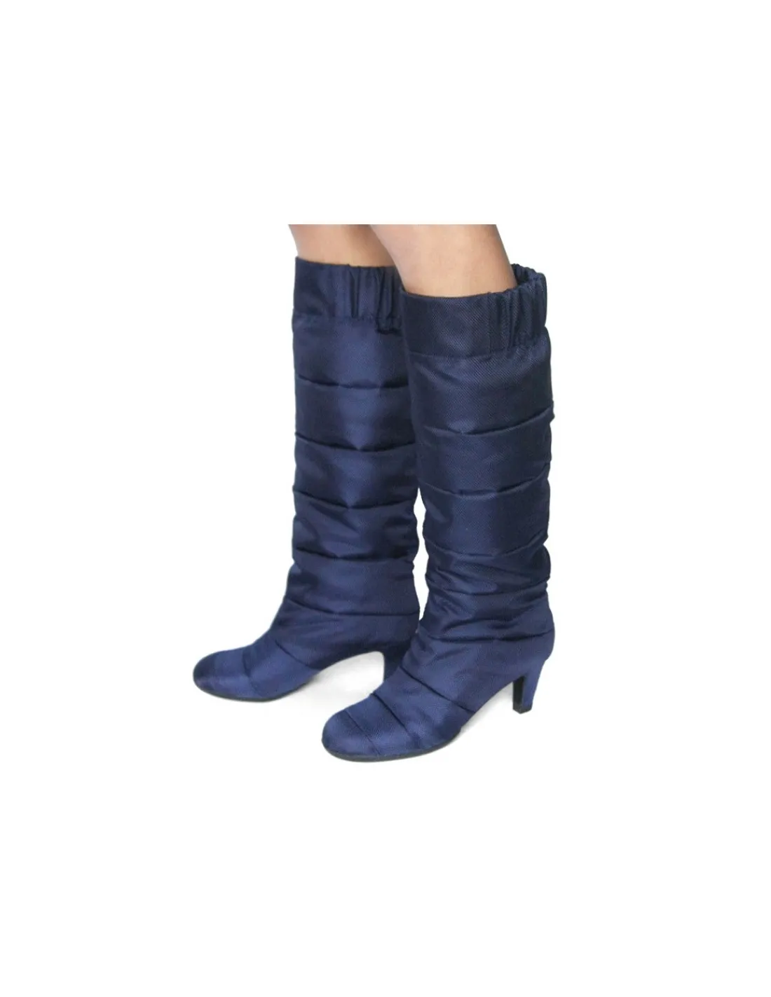 Damskie United Nude kozaki city casual z tkaniny i puchu pikowane granatowe na niskich obcasach