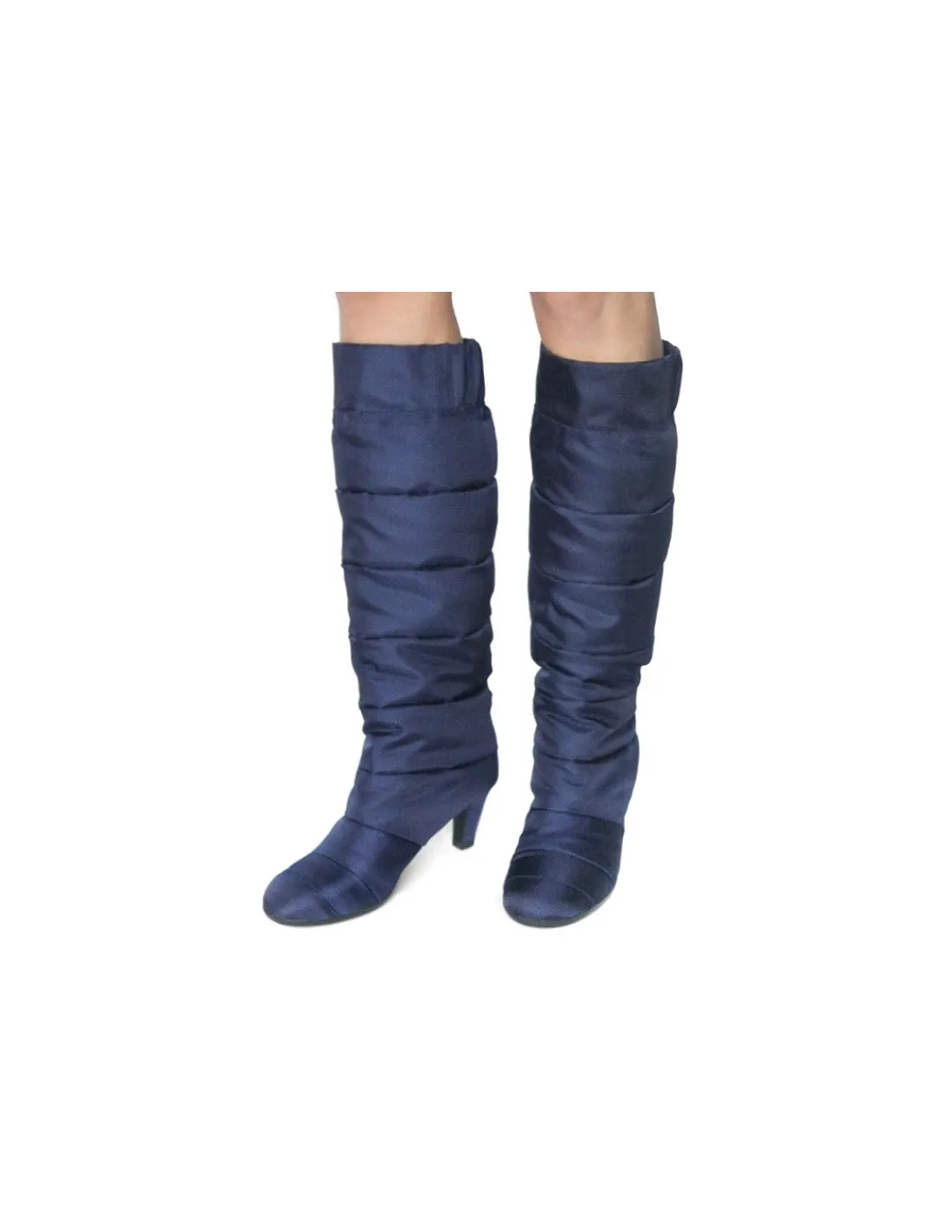 Damskie United Nude kozaki city casual z tkaniny i puchu pikowane granatowe na niskich obcasach