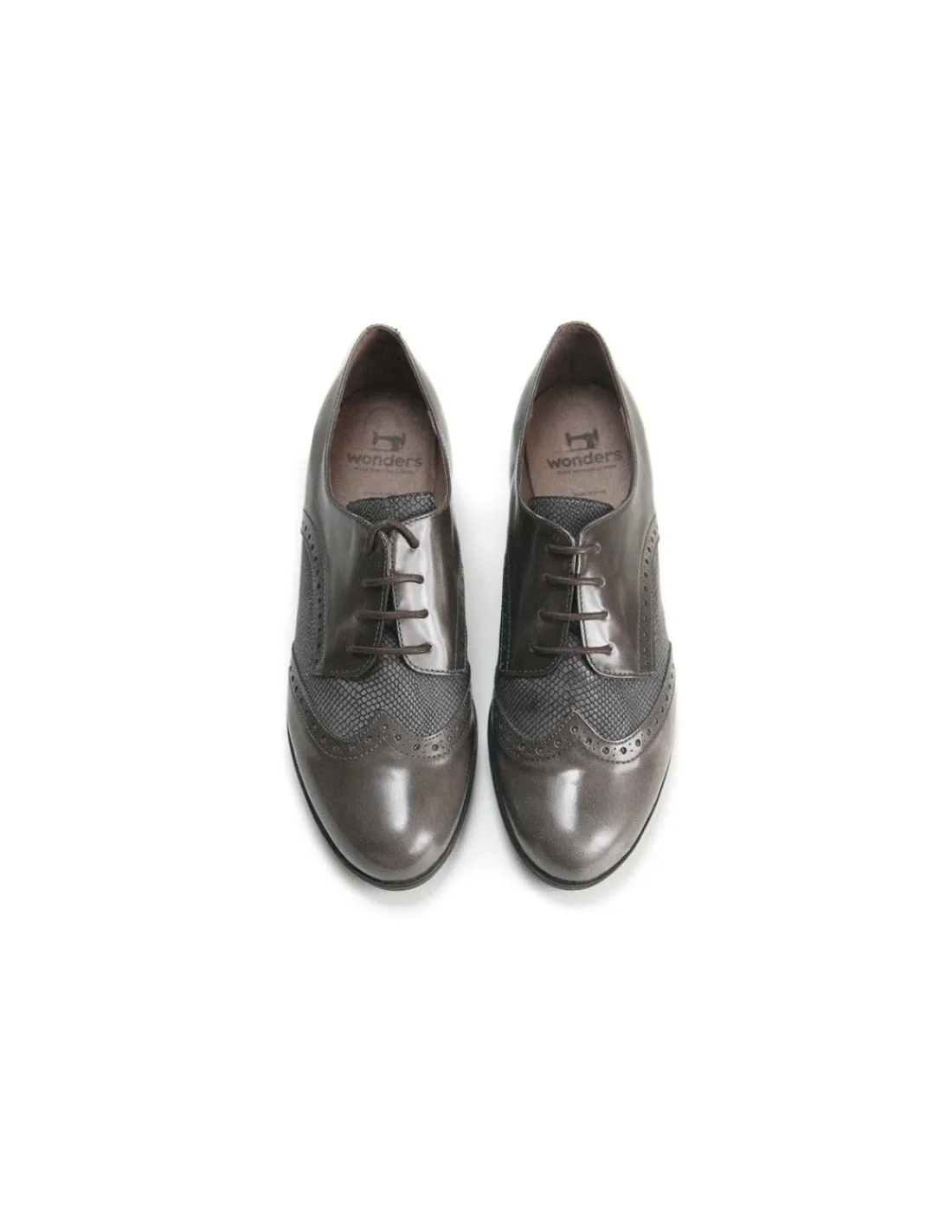 Damskie Wonders polbuty sznurowane derby, skora w kolorze khaki - bez i gumowe lekkie zelowki